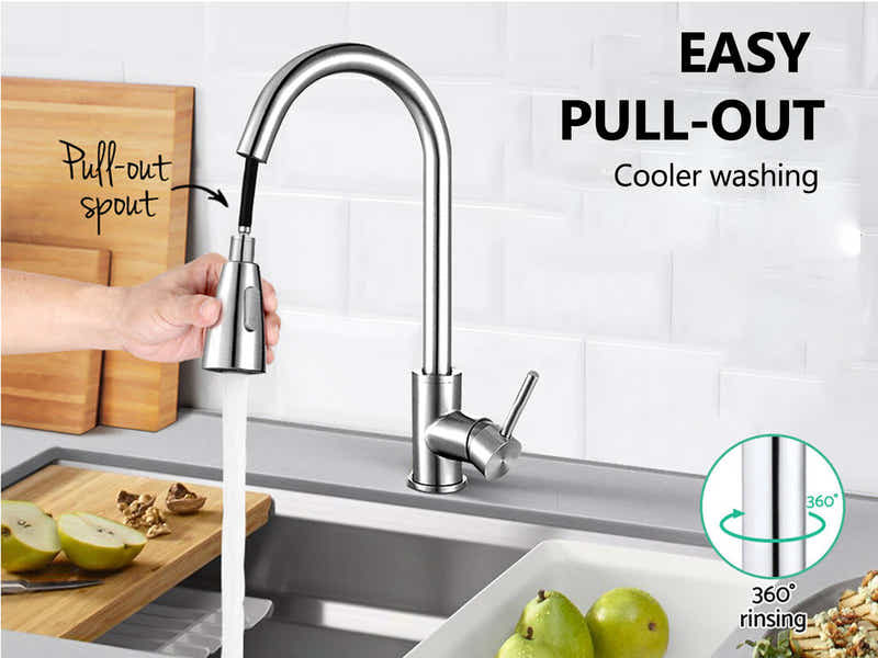 Silver Kitchen Faucet with Pull-out Spray