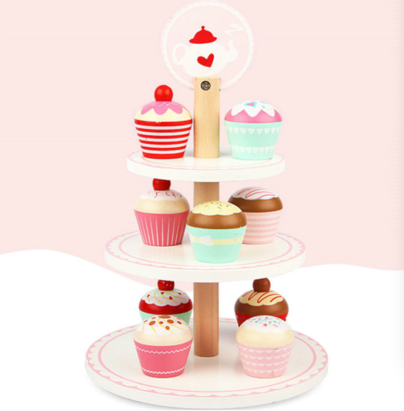 DS BS Wooden 3 Layer Cup Cakes Pretend Play Dessert Tower