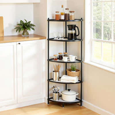 DS NA Artiss 5-Tier Kitchen Corner Shelf Rack Stand Microwave Metal Storage