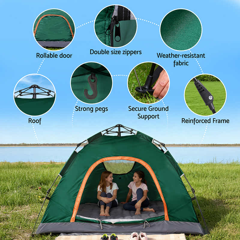 Weisshorn Camping Tent Instant Tent Pop up 2 Person Outdoor Hiking Green