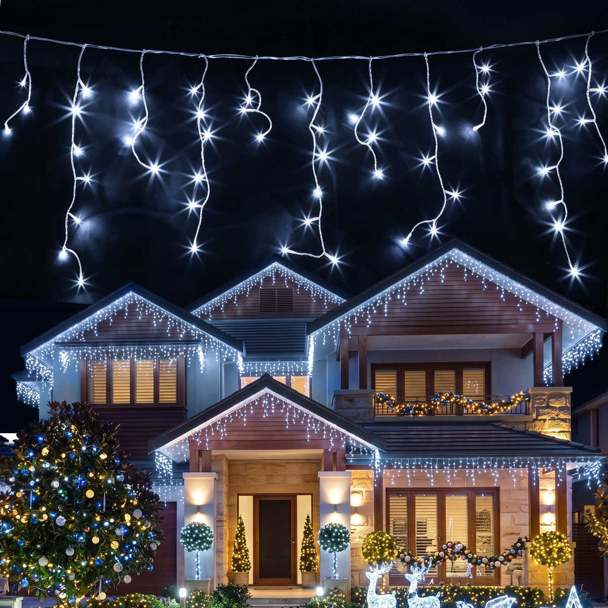 Jingle Jollys 32M Christmas Lights Solar Icicle String 960 LED Cool White