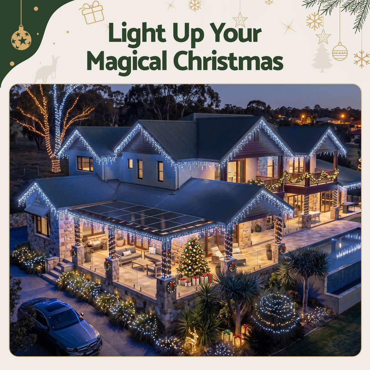 Jingle Jollys 32M Christmas Lights Solar Icicle String 960 LED Cool White