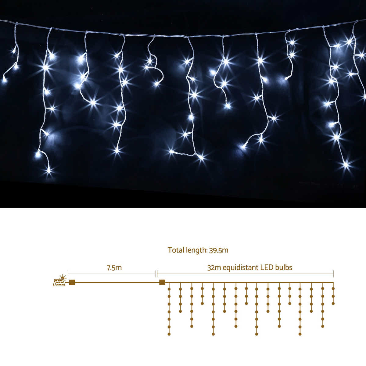 Jingle Jollys 32M Christmas Lights Solar Icicle String 960 LED Cool White