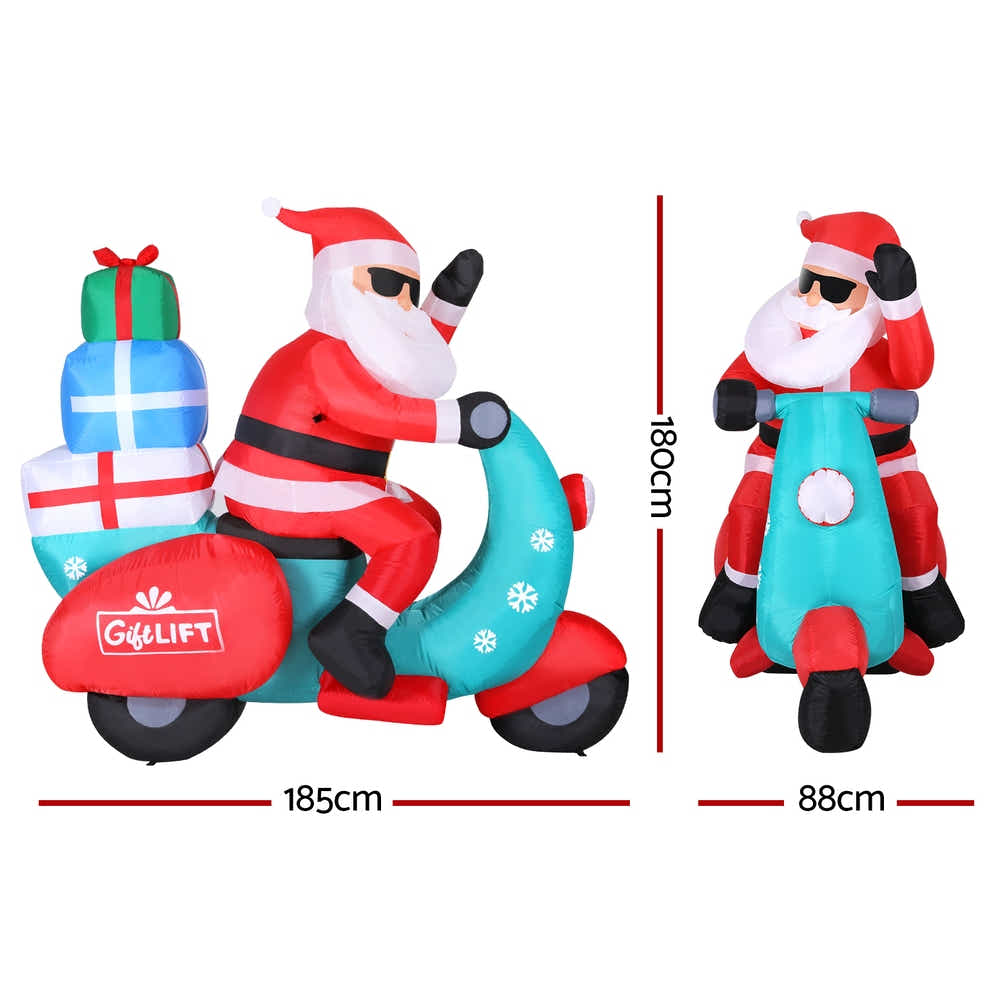 Jingle Jollys Christmas Inflatable Santa Motorbike LED Illuminated Decor