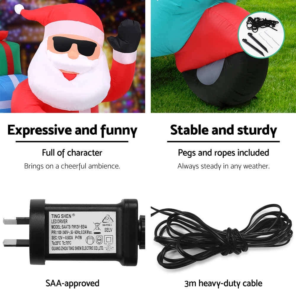 Jingle Jollys Christmas Inflatable Santa Motorbike LED Illuminated Decor