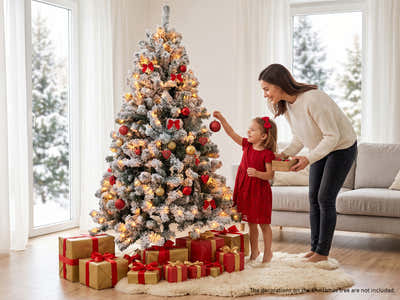 DS Christmas Tree Flocked Tips with Lights - 6Ft/180cm