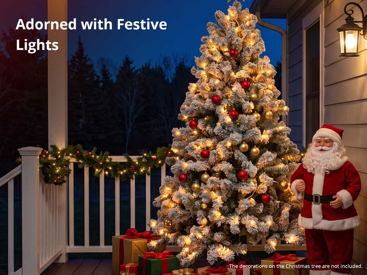 DS Christmas Tree Flocked Tips with Lights - 7Ft/210cm
