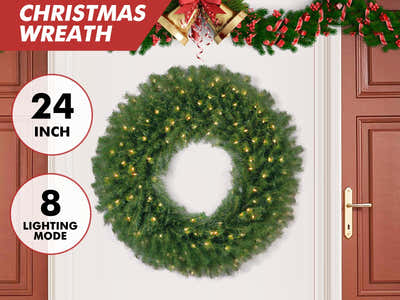 Pre-Lit Christmas Wreath - 24"/61 cm