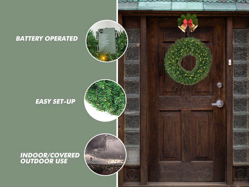 Pre-Lit Christmas Wreath - 24"/61 cm
