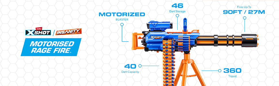 ZURU XSHOT-INSANITY S1 Motorized Rage Fire Gatlin Gun 72 Darts