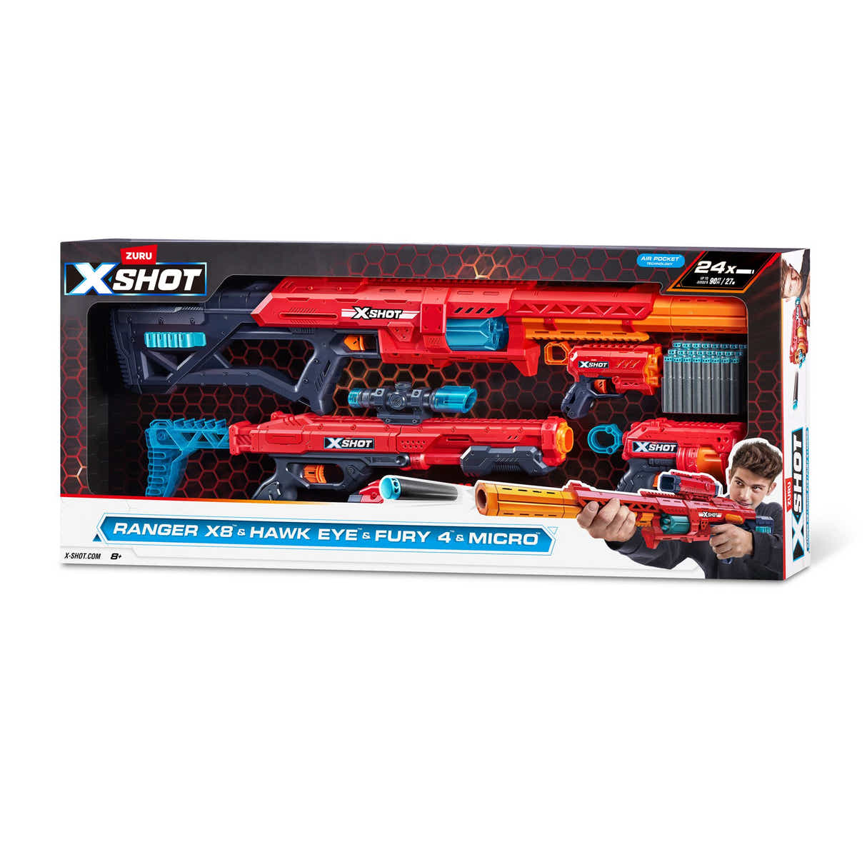 ZURU X-Shot Excel S1 Combo Pack - Ranger X8, Hawk Eye, Fury 4 & Micro 2.0
