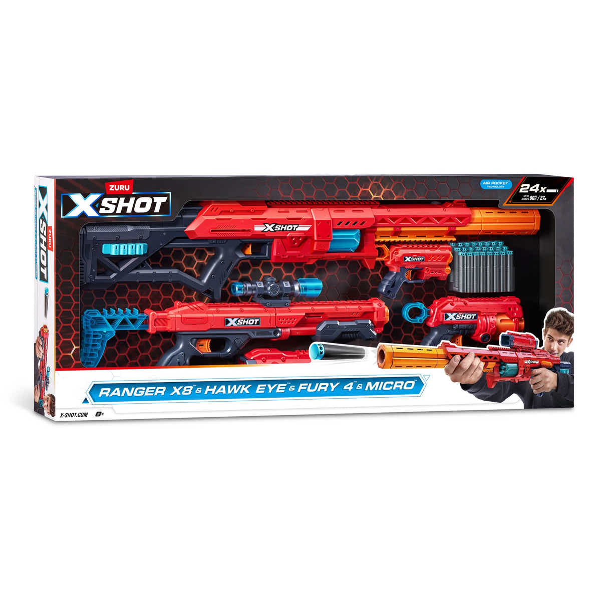 ZURU X-Shot Excel S1 Combo Pack - Ranger X8, Hawk Eye, Fury 4 & Micro 2.0
