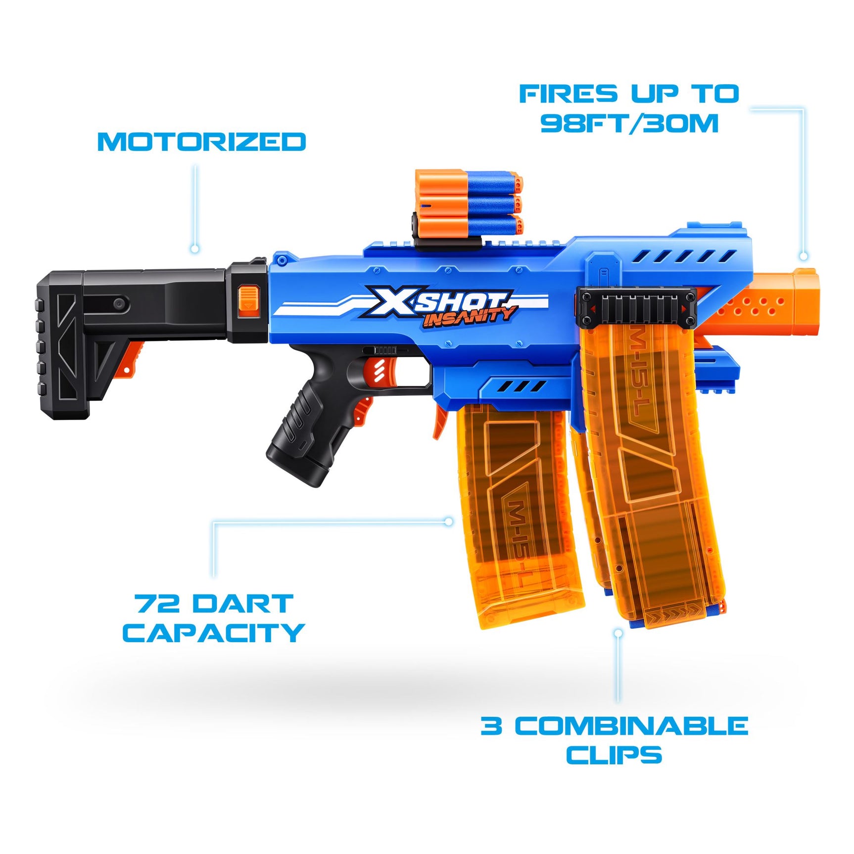 ZURU XSHOT INSANITY S1 MOTORISED CLIP BLASTER 72 Darts