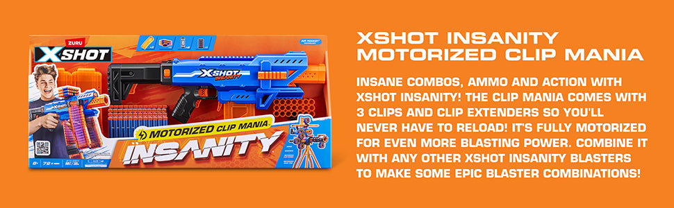 ZURU XSHOT INSANITY S1 MOTORISED CLIP BLASTER 72 Darts