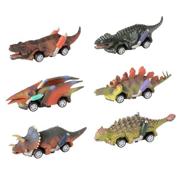 DS BS 6 Pack Pull Back Dinosaur Toys Race Car Set