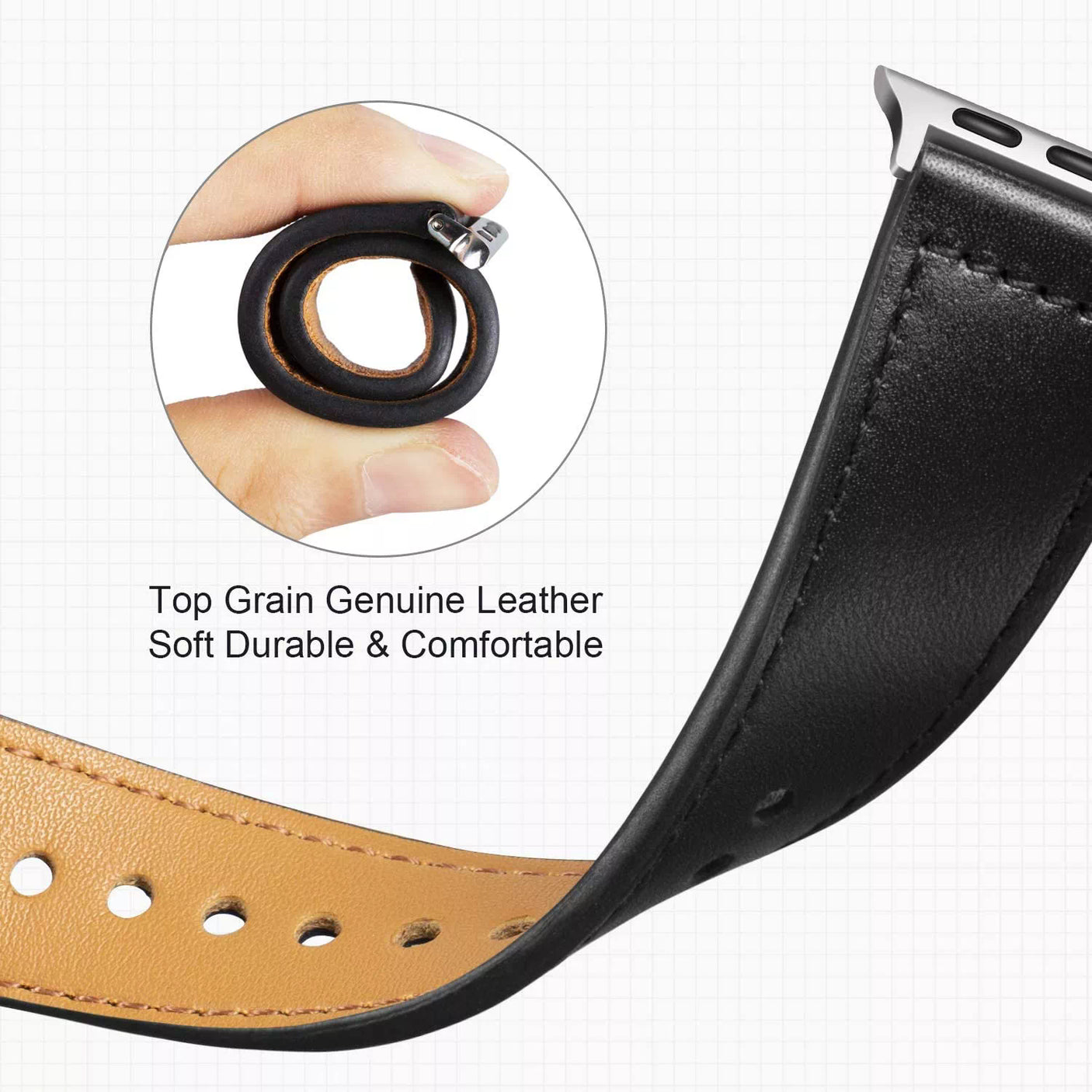 DS BS  Leather Bands Compatible With Apple Watch Band for 38MM 40MM 41MM-Black