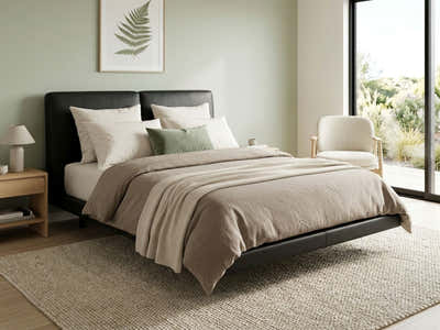 Priscilla PU Floating Bed Frame Black - Queen
