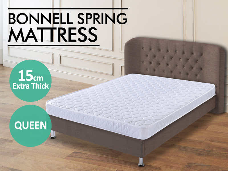 Sovo White Bed & Bonnell Mattress Combo - Queen