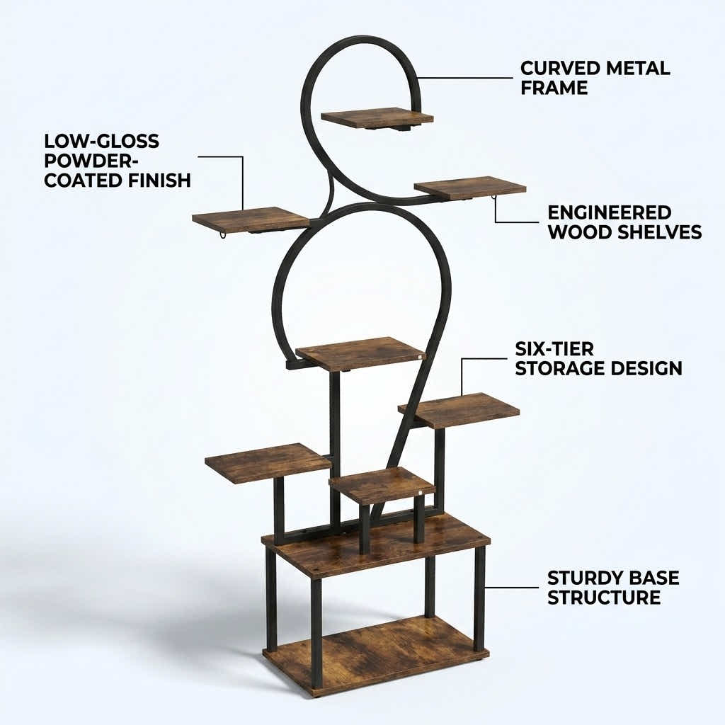DS BS 6 Tier Curved Flower Stand | Peach wood color +