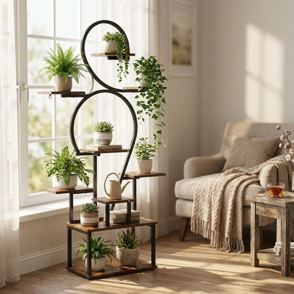 DS BS 6 Tier Curved Flower Stand | Peach wood color +