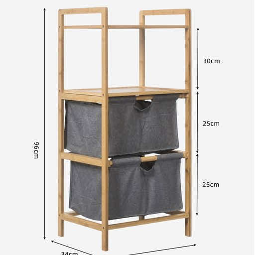 DS BS Natural Bamboo 2-Tier Multifunctional 2 Drawer Basket Rack