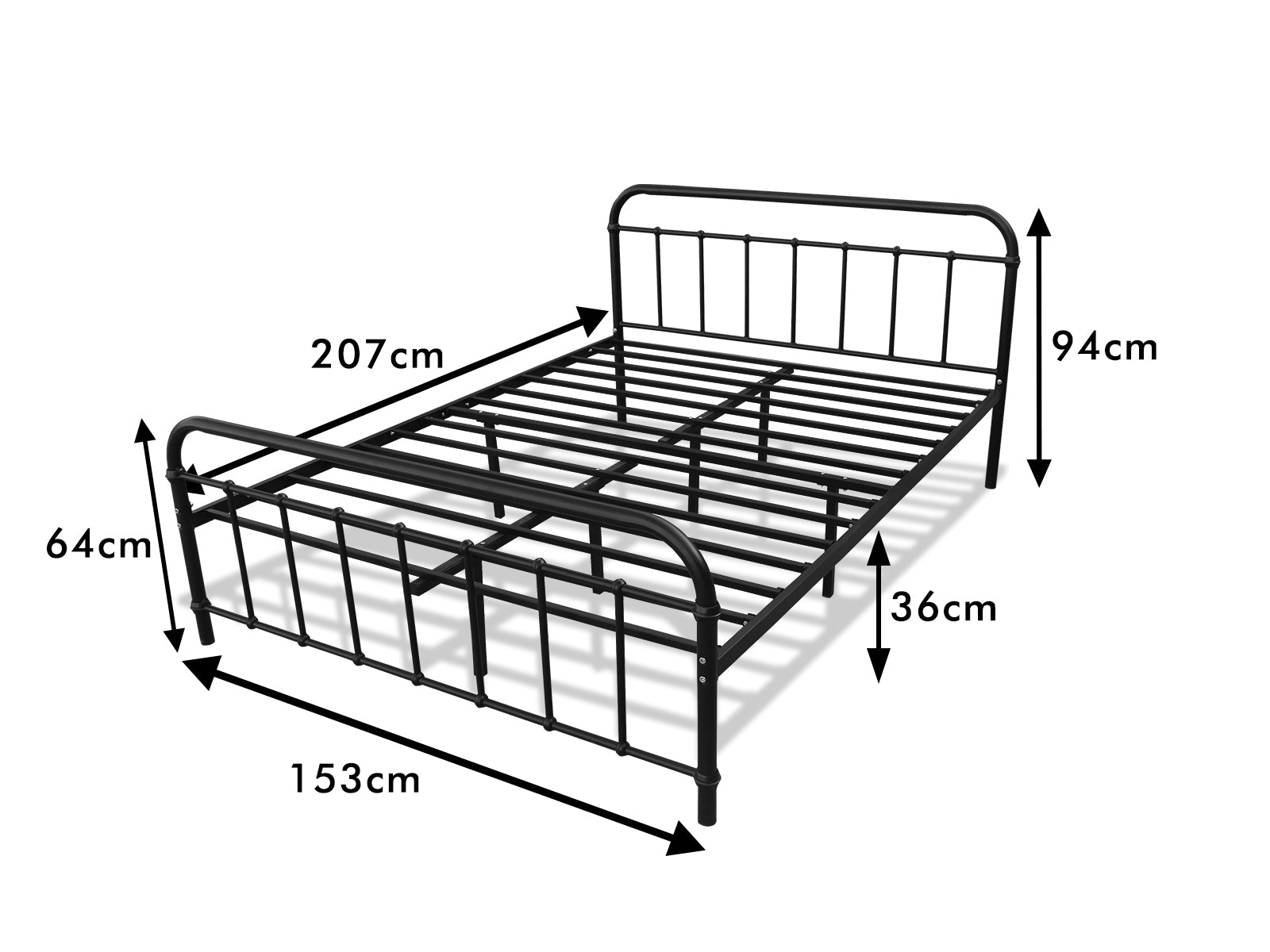 Darcy Black Bed with Bonnell Mattress Combo - Queen