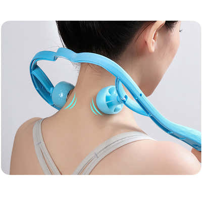 DS BS Dual Trigger Neck Shoulder Point Roller Pulse Massager-Gray