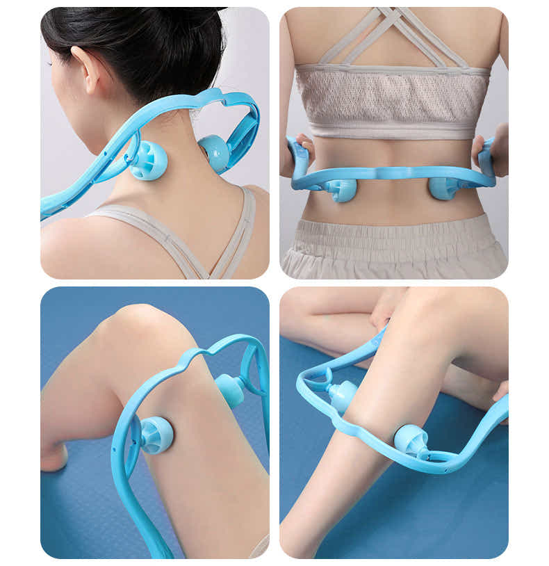 DS BS Dual Trigger Neck Shoulder Point Roller Pulse Massager-Gray