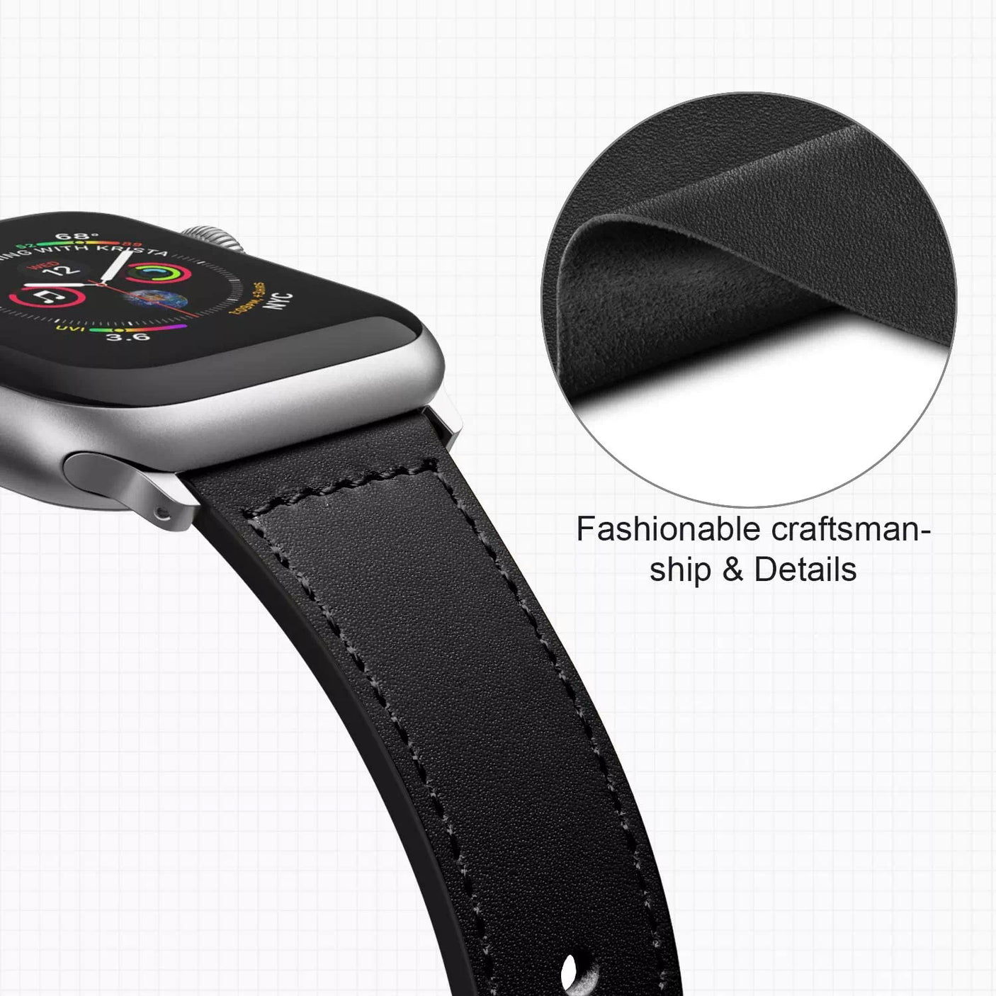 DS BS  Leather Bands Compatible With Apple Watch Band for 38MM 40MM 41MM-Black