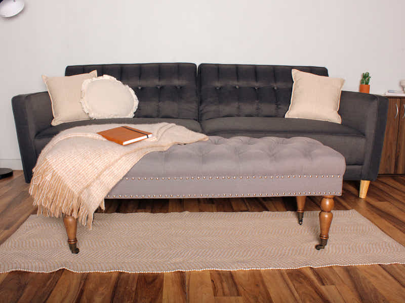 Bellay Linen Ottoman Bench - Light Grey