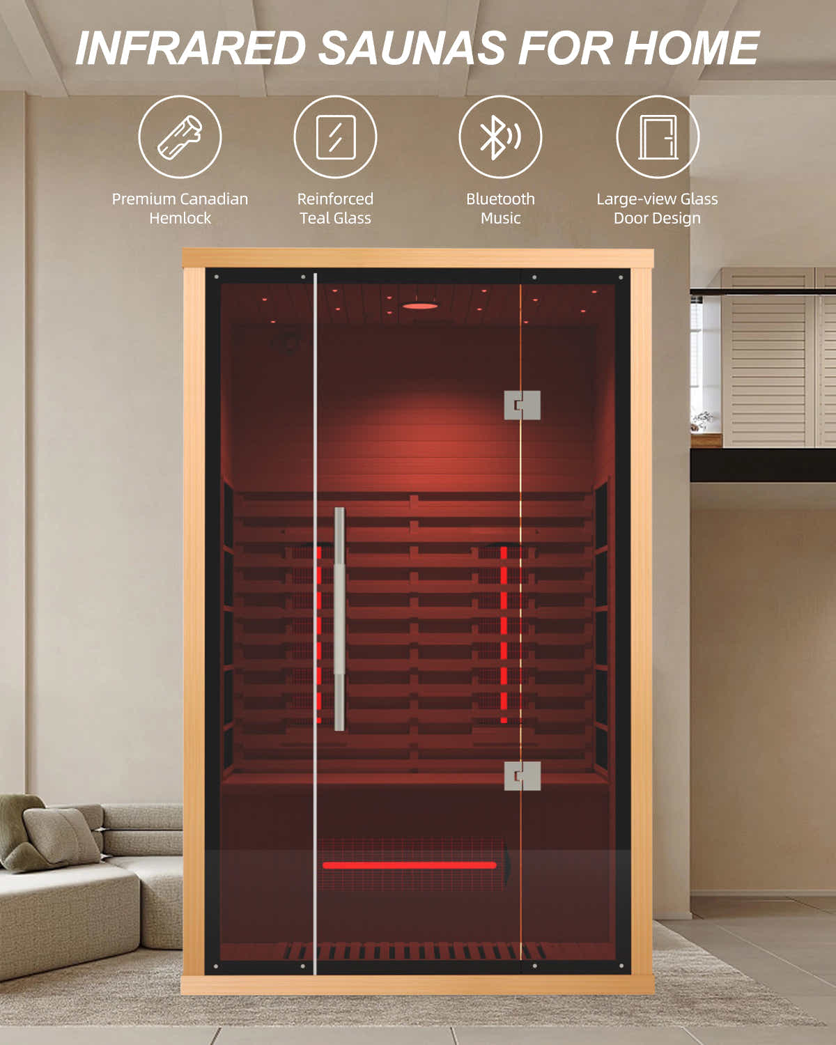 PORVOO 2 Person Low EMF + Red Tube Full spectrum Sauna