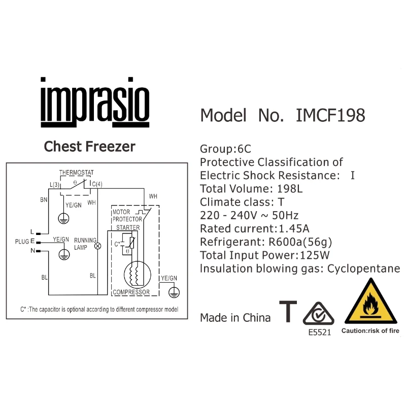 Imprasio 198L Chest Freezer - White Color