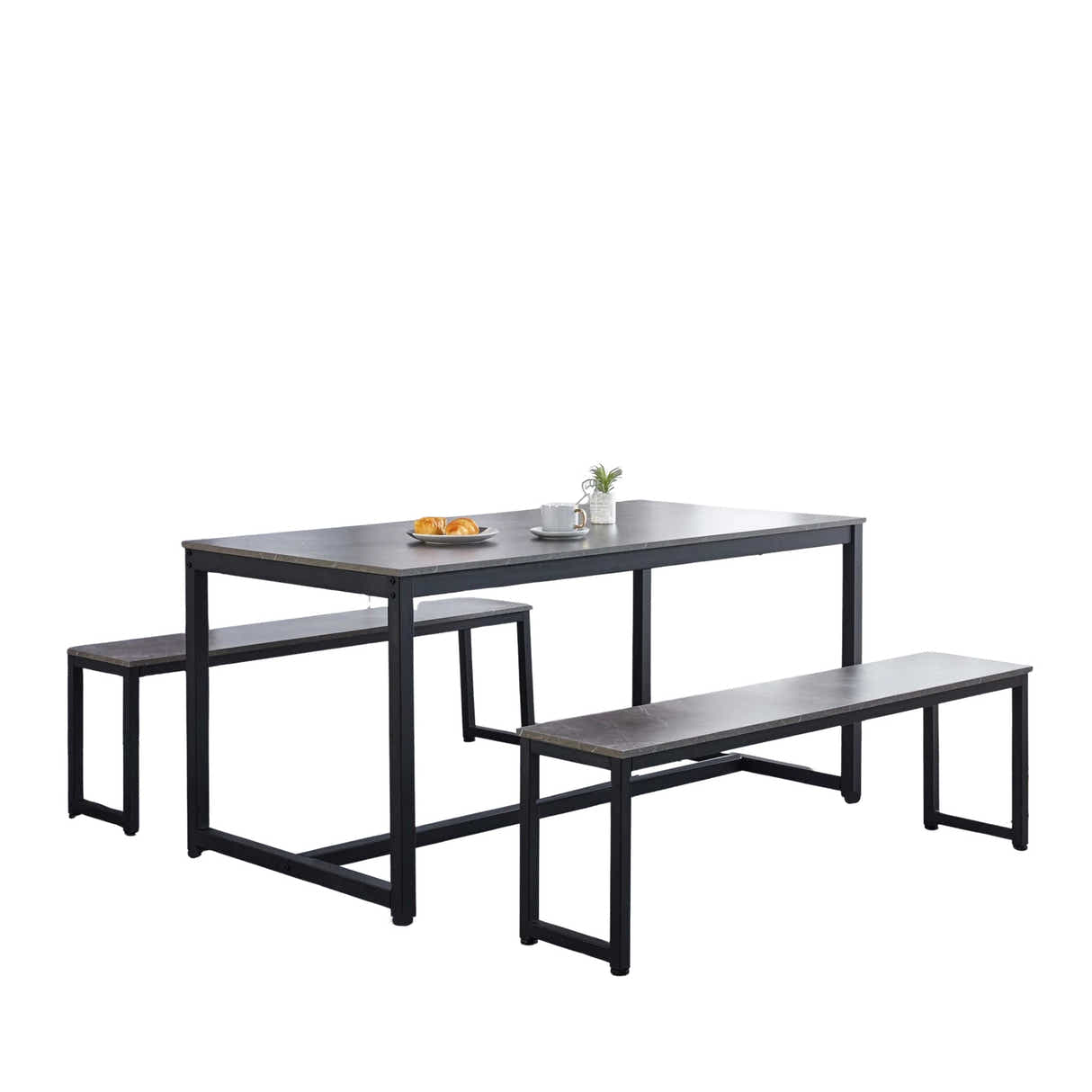 DS 3-Piece Grey Marble Look Dining Set