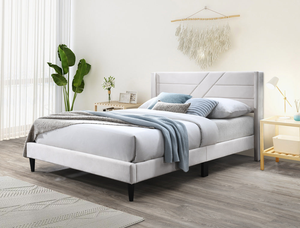 Galenia Fabric Bed Queen Beige with Mem23 Mattress