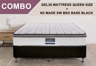 DS NZ Made SW Bed Base Black with Gel30 Mattress Combo - Queen