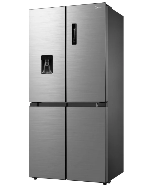 T Midea 470L Cross Door Fridge Freezer Stainless Steel with Water Dispenser
