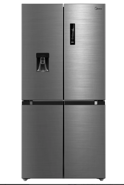 T Midea 470L Cross Door Fridge Freezer Stainless Steel with Water Dispenser