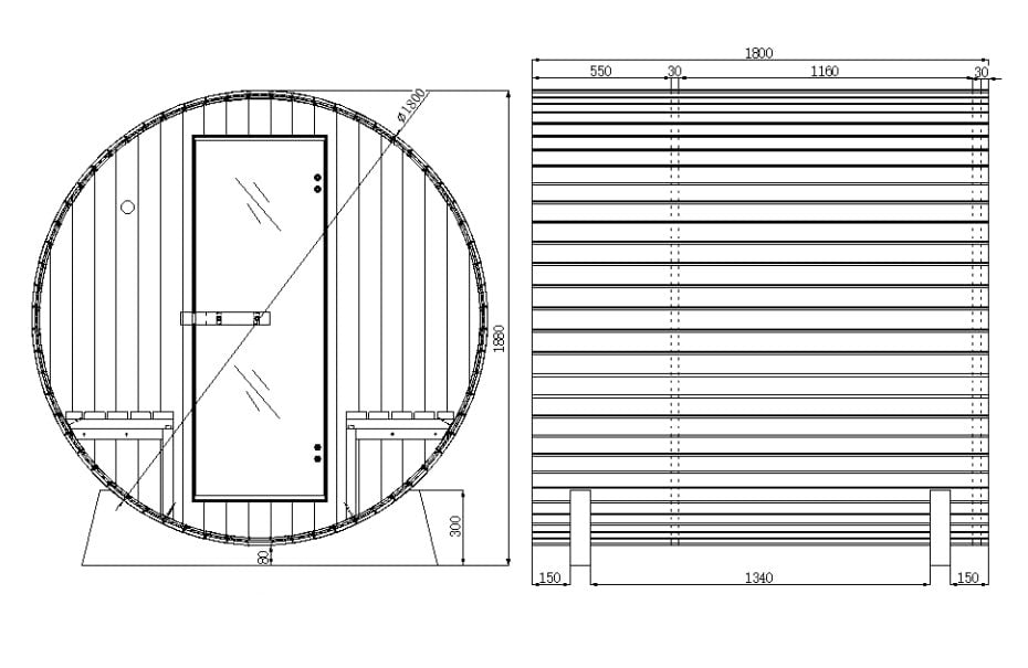 2-4 Person Outdoor Barrel Sauna with Porch Red Bitumen Roof Upgraded
