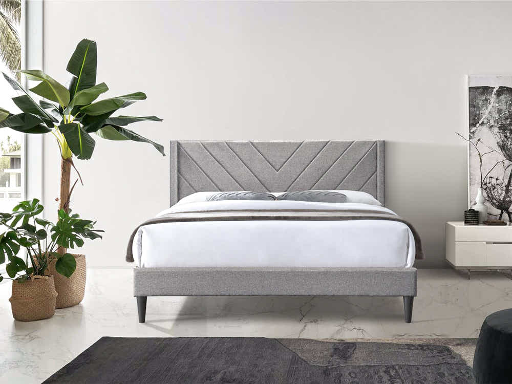 Vele‑D Bed Frame Light Grey & Euro Top Mattress K34 - Double