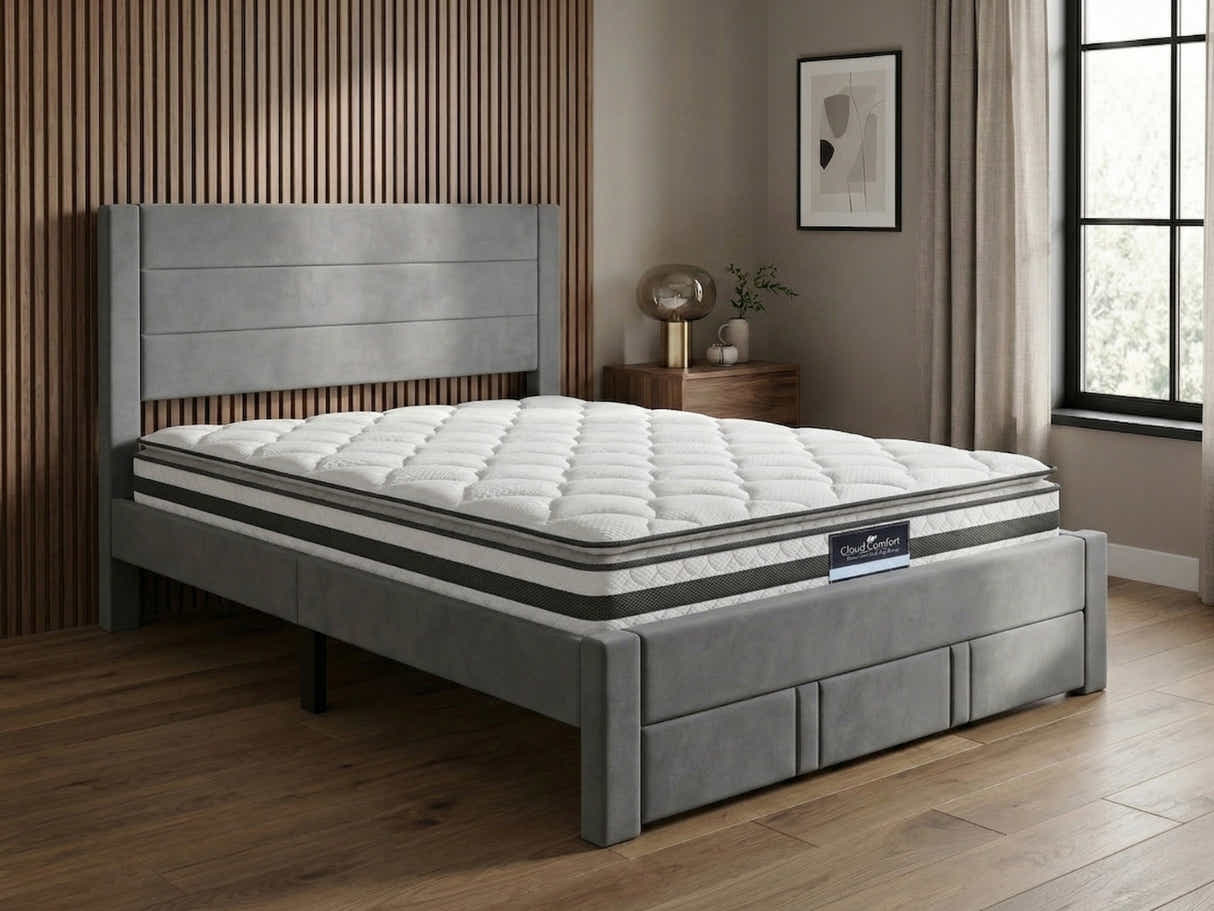 Heloise Bed Frame With Drawer & Bon21 Mattress - Double