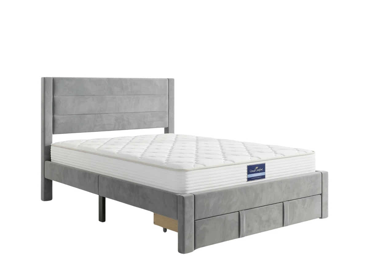 Heloise Bed Frame With Drawer & PIL20 Mattress with Pillows - Double