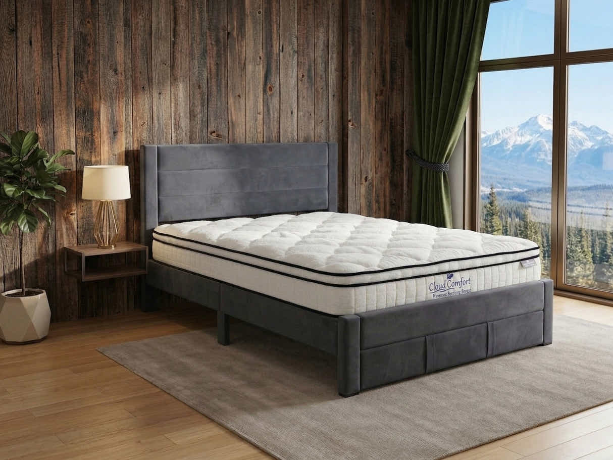 Heloise Bed Frame With Drawer & Boucle22 Mattress - Queen
