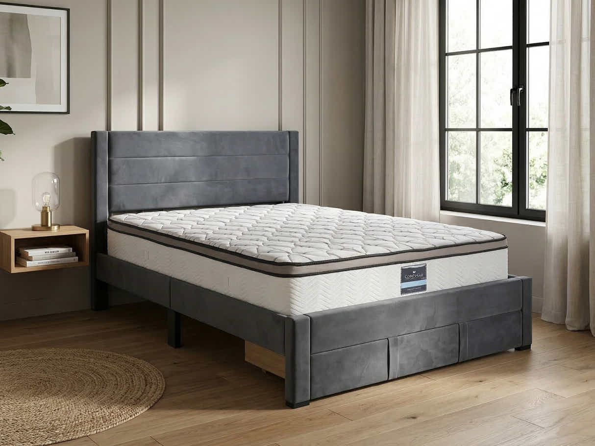 Heloise Bed Frame With Drawer & GEL30 Mattress - Queen