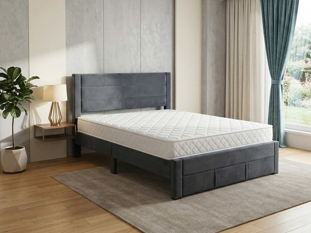 Heloise Bed Frame With Drawer & Bon15 Mattress - Queen