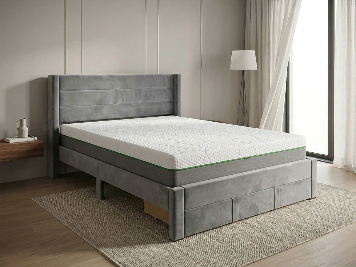 Heloise Bed Frame With Drawer & 3 Way Mattress - Queen