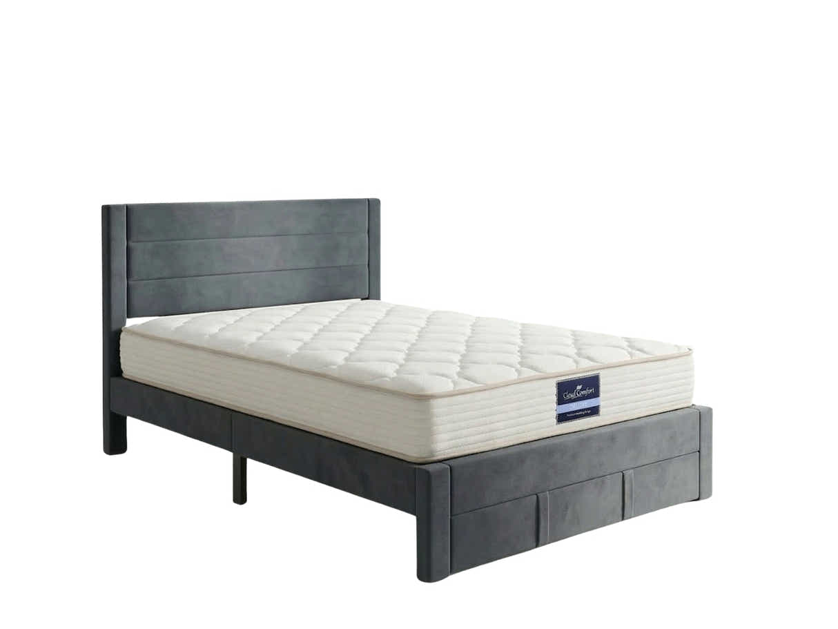 Heloise Bed Frame With Drawer & PIL20 Mattress with Pillows - Queen