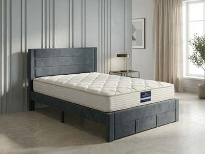 Heloise Bed Frame With Drawer & PIL20 Mattress with Pillows - Queen