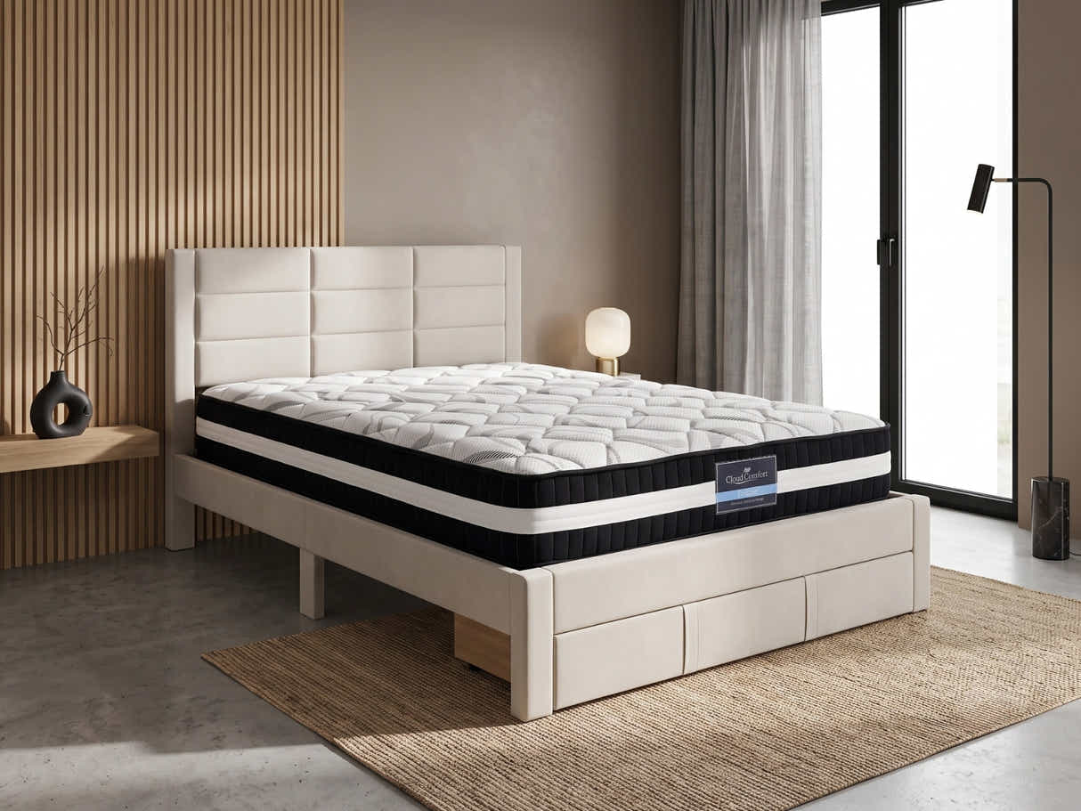 Hernan Bed Frame with Drawer & Euro Top Mattress L30 - Queen
