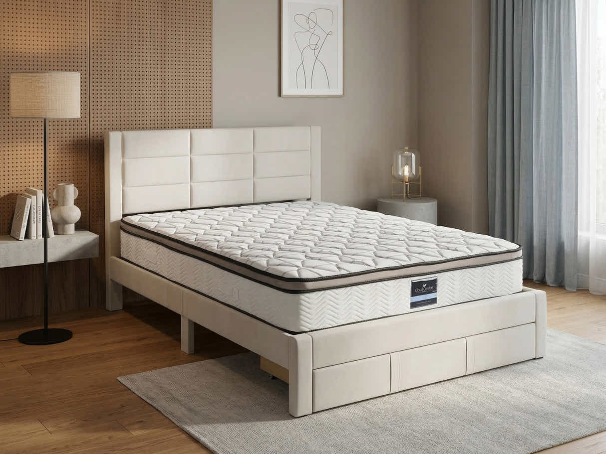 Hernan Bed Frame with Drawer & GEL30 Mattress - Queen
