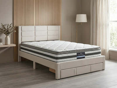 Hernan Bed Frame with Drawer & Bon21 Mattress - Queen